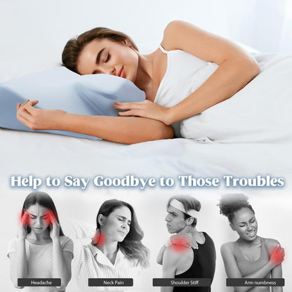 Cervical Pillow for Neck Pain Relief, Cooling Contour Memory Foam Pillows Support Odorless Ergonomic Neck Pillow Adjustable Orthopedic Bed Pillow for Side Back Stomach Sleeper with Pillowcase,Snow