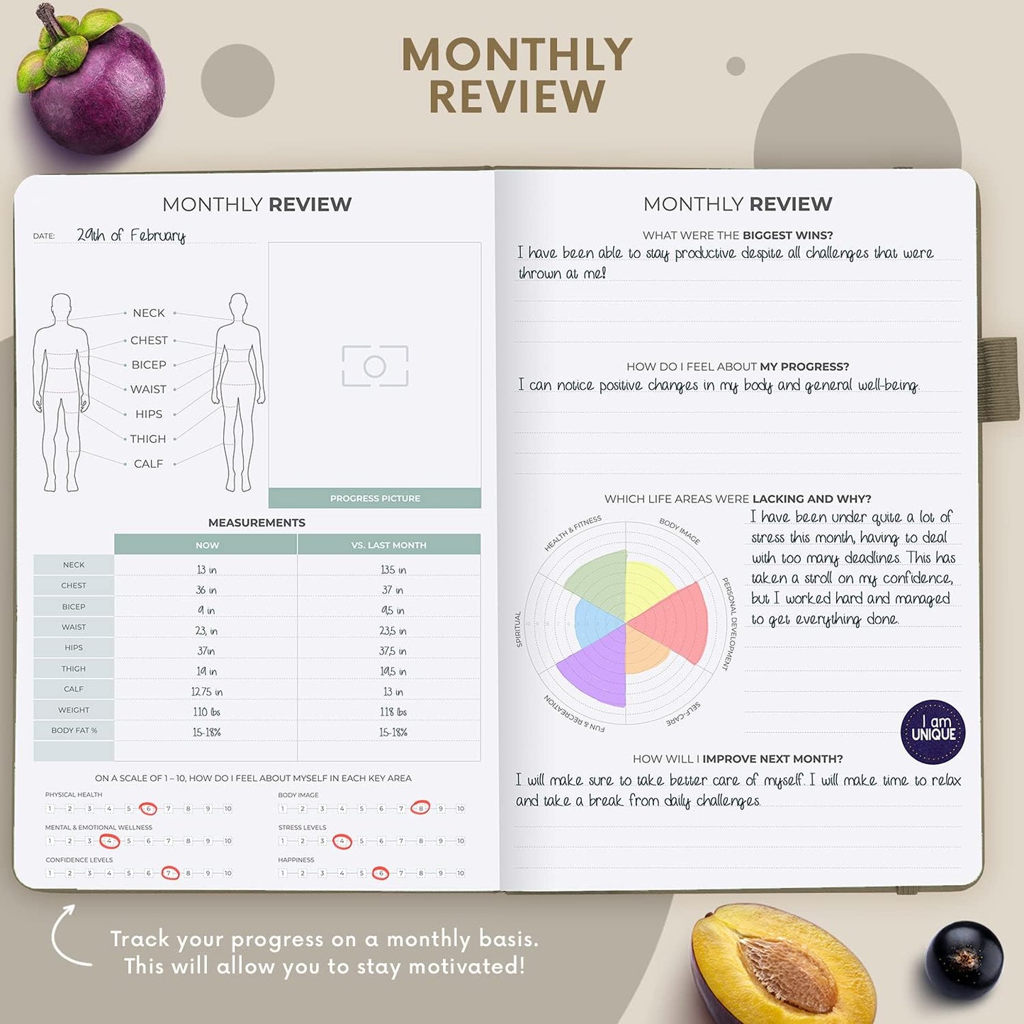 Clever Fox Wellness Planner & Food Journal for Weight Loss, A5 Orange | 5.8"x8.3" nutrition & exercise tracker for women tracking meals, diet & symptom diary, calorie counter notebook, stickers