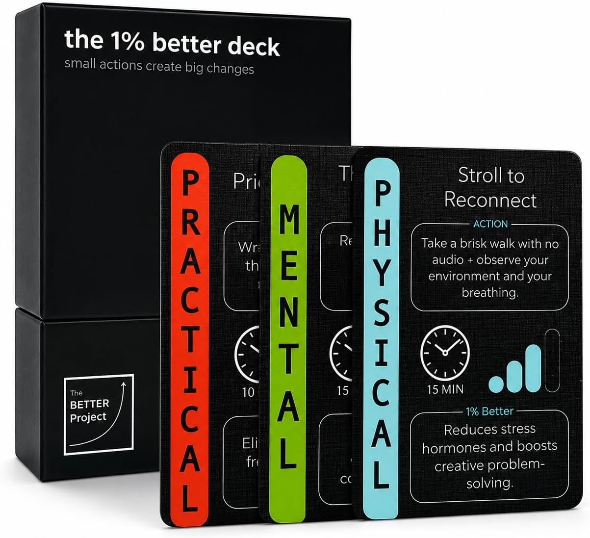 Daily Self Improvement Cards for Discipline, Productivity, Motivation & Mindset - The 1% Better Deck