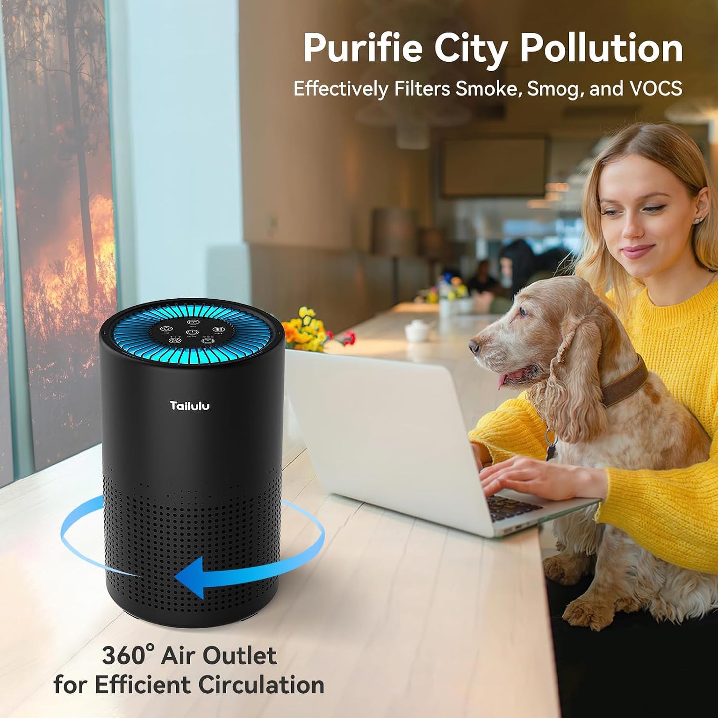Tailulu Air Purifiers for Home 1200 Ft², H13 True HEPA Air Purifier Bedroom | Sleep Mode, Speed Control, Timer, Quiet Air Cleaner For Odor Dust Smoke Pollen