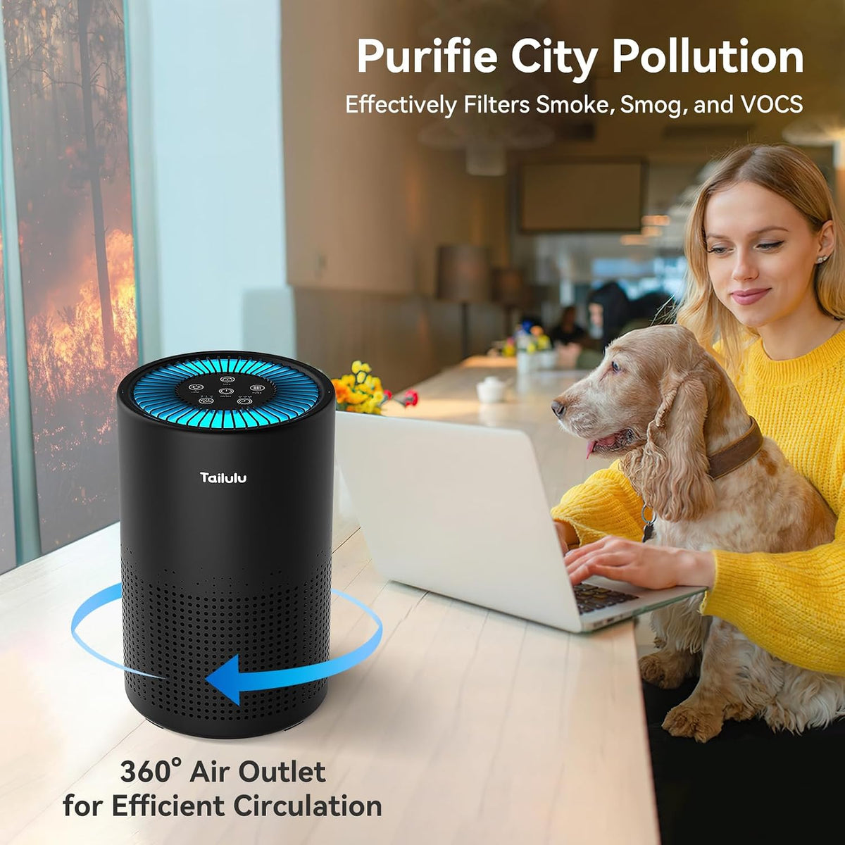 Tailulu Air Purifiers for Home 1200 Ft², H13 True HEPA Air Purifier Bedroom