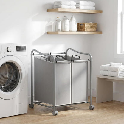 Simple Houseware 2-Bag Heavy Duty Laundry Sorter Rolling Cart, Dark Grey | Removable Bags and Lockable Wheels for Laundry Room Organization