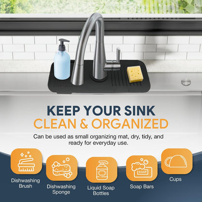 14.6” Silicone Faucet Mat For Kitchen Sink, Kitchen Sink Splash Guard Behind Faucet, Kitchen Faucet Mat For Kitchen Sink, Kitchen Sink Faucet Mat Splash Guard and Sink Water Splash Guard (Gray)