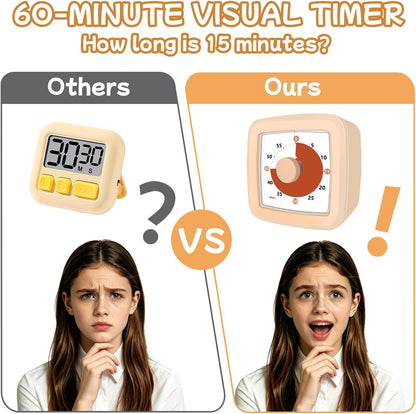 Visual Timer 60 Minute Timer Silent Countdown Clock – No Ticking, Gentle Ring with Mute Option, Timers for Kids Homework Classroom Management Kitchen Pasta, Adult Pomodoro & Deep Work, Purple