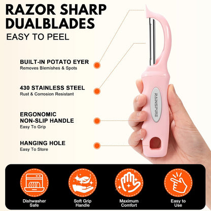 Rainspire Vegetable Peeler Potato Peelers for Kitchen, Sharp Stainless Steel Blades Veggie, Comfortable Handle Fruit Peeler, Carrot Peeler Apple Peeler Dishwasher Safe Black, 1-Pack