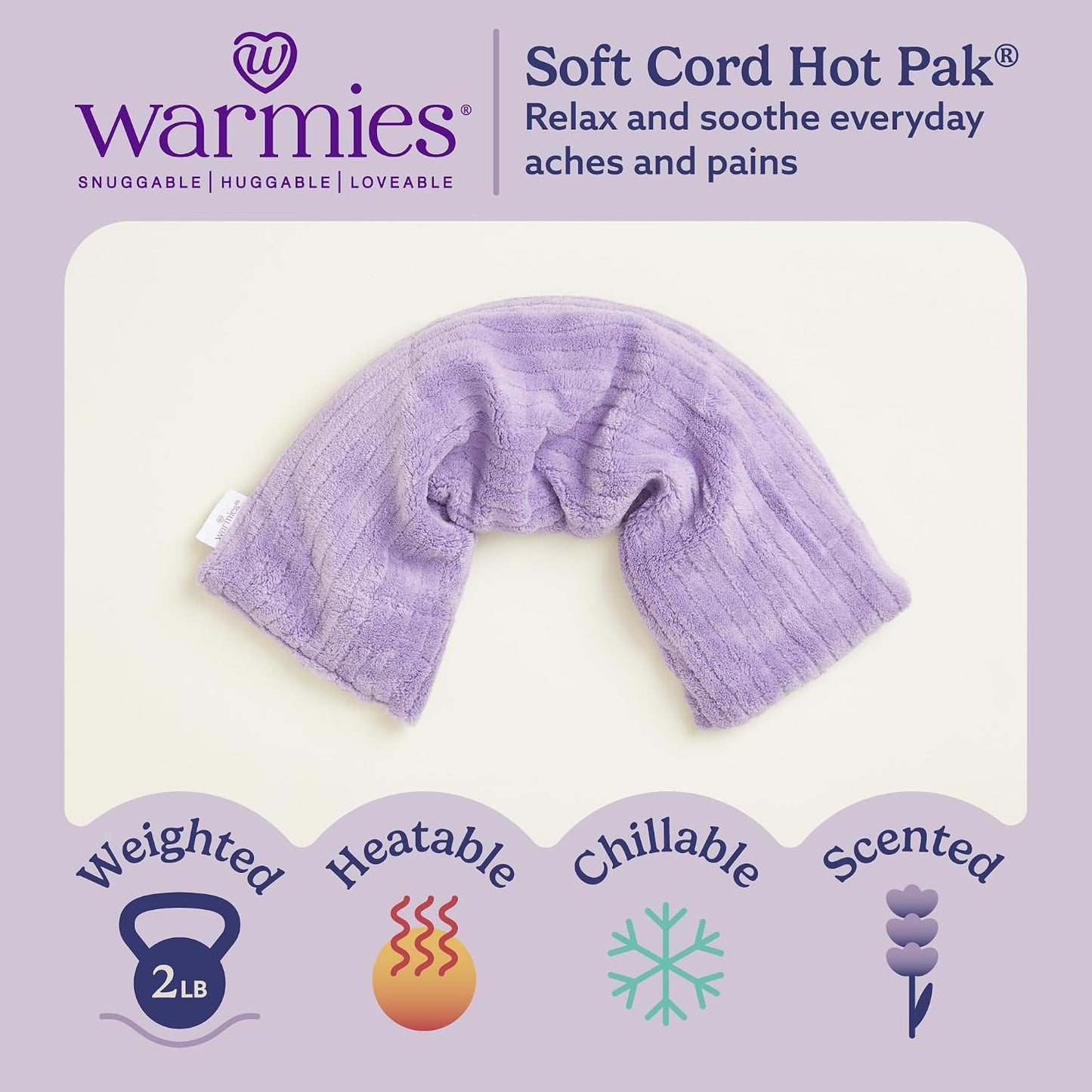warmies Hot-Pak Microwavable Neck Wrap - Soothing Warm Compress with Scented Lavender - Cooling Neck Warmer for Relaxation - Microwave Heating Pad for Aches & Pains - Gray, Soft Cord, Pack of 1