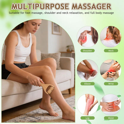 Wooden Massage Roller Tool Set Handheld Foot and Body Massager for Neck Shoulder and Muscle Portable 5.90X3.14X1.18In Wood Massager Wood Massage Tools Wooden, 3 PCS
