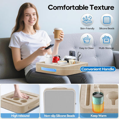Couch Cup Holder Pillow, Sofa and Bed Caddy for iPad, Kindle, Switch, Game Controller, Remotes, Phones, Small-Sized Cup & Drink Holder for Couch, Bed, Desk, Car, Beach, Bathroom Cup Holder