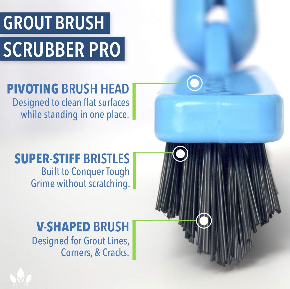 EVERSPROUT 1.5-to-3 Foot Grout Brush Scrubber Pro w/Long Handle Pole | Stiff V-Shape Bristles Built for Corners & Tough Grime | Swivel Design Cleans Shower Tile, Kitchen, Bathroom, Outdoor Concrete