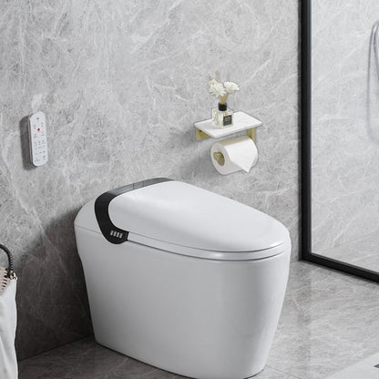 BWE Brushed Gold Toilet Paper Holder with Marble Shelf Wall Mounted | Toilet Paper Roll Holder with Phone Shelf 304 Stainless Steel Tissue Holder for Bathroom Washroom,Saving Space