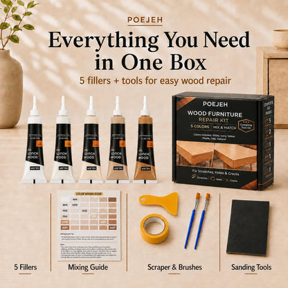 10 Color Wood Repair Kit Blendable Anti-Crack Furniture Restore Set | Full Tool & Color Chart, Strong Adhesion, Repairs Floor Cabinet Wood Surfaces, Practical Housewarming DIY Gift Kit