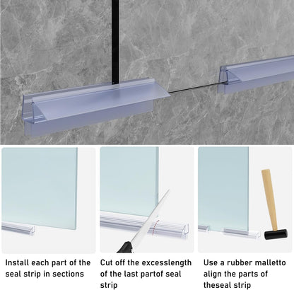 3 PCS Frameless Shower Door Bottom Seal 1/4 Inch Glass (15.75 in x 3),3 Section Segmented Installation Kit,Glass Shower Door Seal Strip Bottom,Weather Stripping Sweep Leak Water Guard