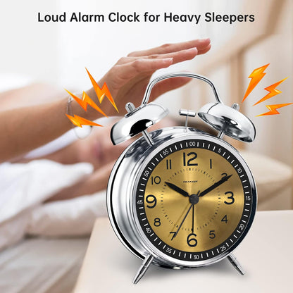 Peakeep Loud Alarm Clock for Heavy Sleepers Adults, Metal 4.5 Inches | Twin Bell Battery Operated Analog Alarm Clocks for Bedrooms Kids' Room Decoration (Jewel Blue)