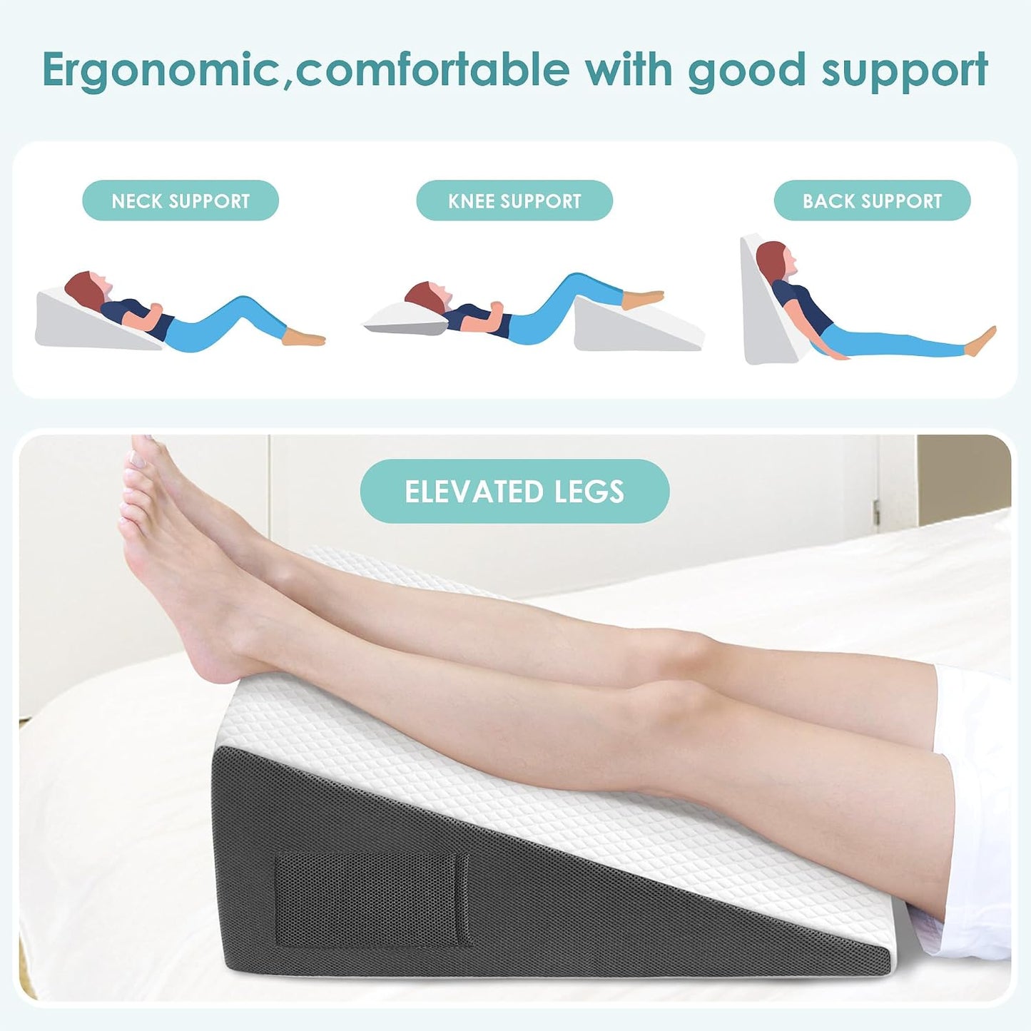 Cozymaker 10" Leg Elevation Pillows for Swelling, Cooling Gel Memory Foam Wedge Pillows for After Surgery, Sciatica Back Knee Hip Ankles Pain Relief, Leg Pillows for Sleeping