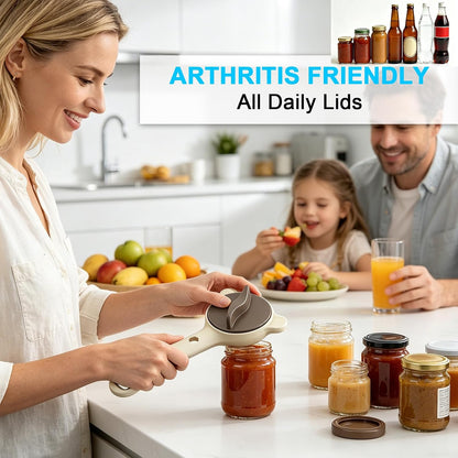 Jar Opener for Seniors& Weak Hands, 4-in-1 Non-Slip Bottle Opener | For weak hands & arthritis. Opens jars, twist-off caps, beer bottles & sauce pouches. Ergonomic, compact kitchen helper.