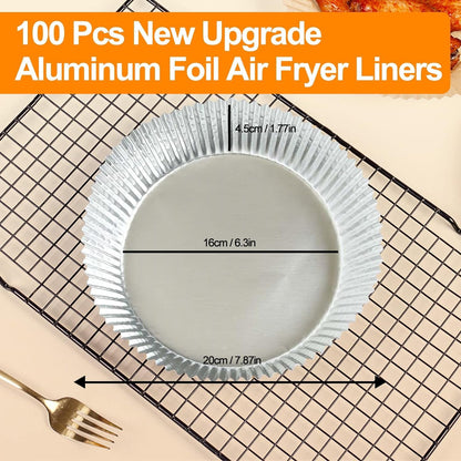 Air Fryer Liners, 100Pcs Aluminum Foil Air Fryer Disposable Paper Liner | 6.3” Square Non-stick Sheets, Food Grade Aluminum Foil for Baking, Frying, Grilling, Roasting Microwave