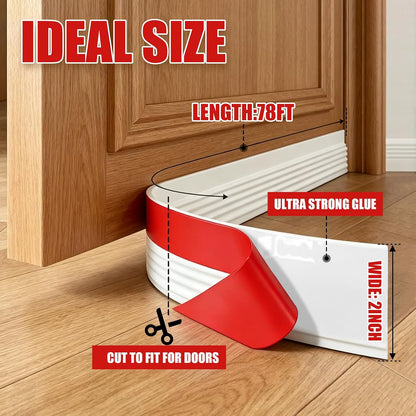 White Door Draft Stopper 78 Inch, Adhesive Under Door Sweep | Weather Stripping Door Bottom Seal, Soundproof Insulation Door Gap Filler for Interior&Exterior Doors Noise Blocker