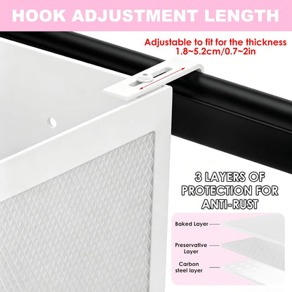 Bedside Caddy Shelf for Bunk Bed - Large Capacity Bed Caddy Organizer with Hooks for Office Cubicle Walls, Dorm Room Essentials, White, 14x5x4 Inch