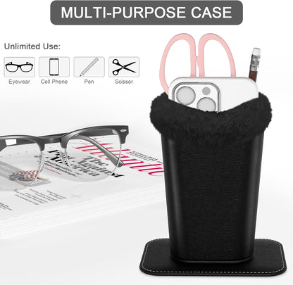 Eyeglasses Holder,Plush Lined PU Leather Pattern Stand Case with Magnetic Base,Unisex for Women Men