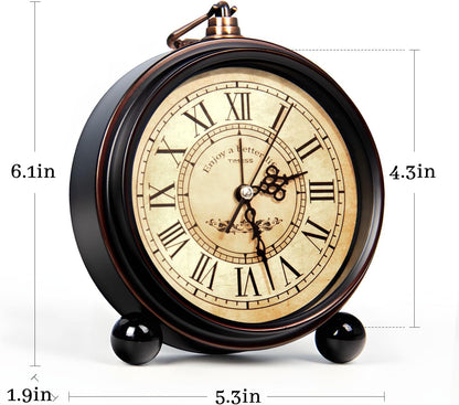 TIMESS 4.3-Inch Vintage Analog Alarm Clock, Silent Non-Ticking, Brown
