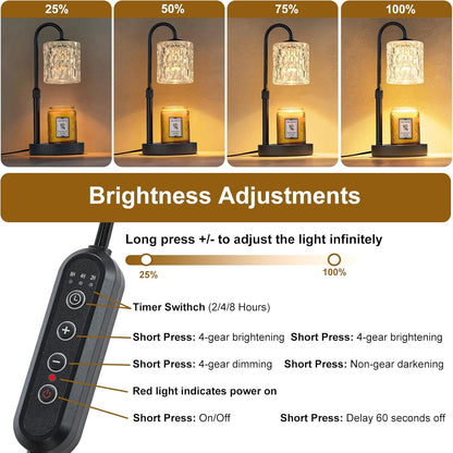 Briever Dimmable Candle Warmer Lamp with Timer, Height Adjustable Electric Candle Wax Warmer, Christmas Birthday Gifts for Women Mom, House Warming Gifts New Home Room Decor, Black Solid Wood Base