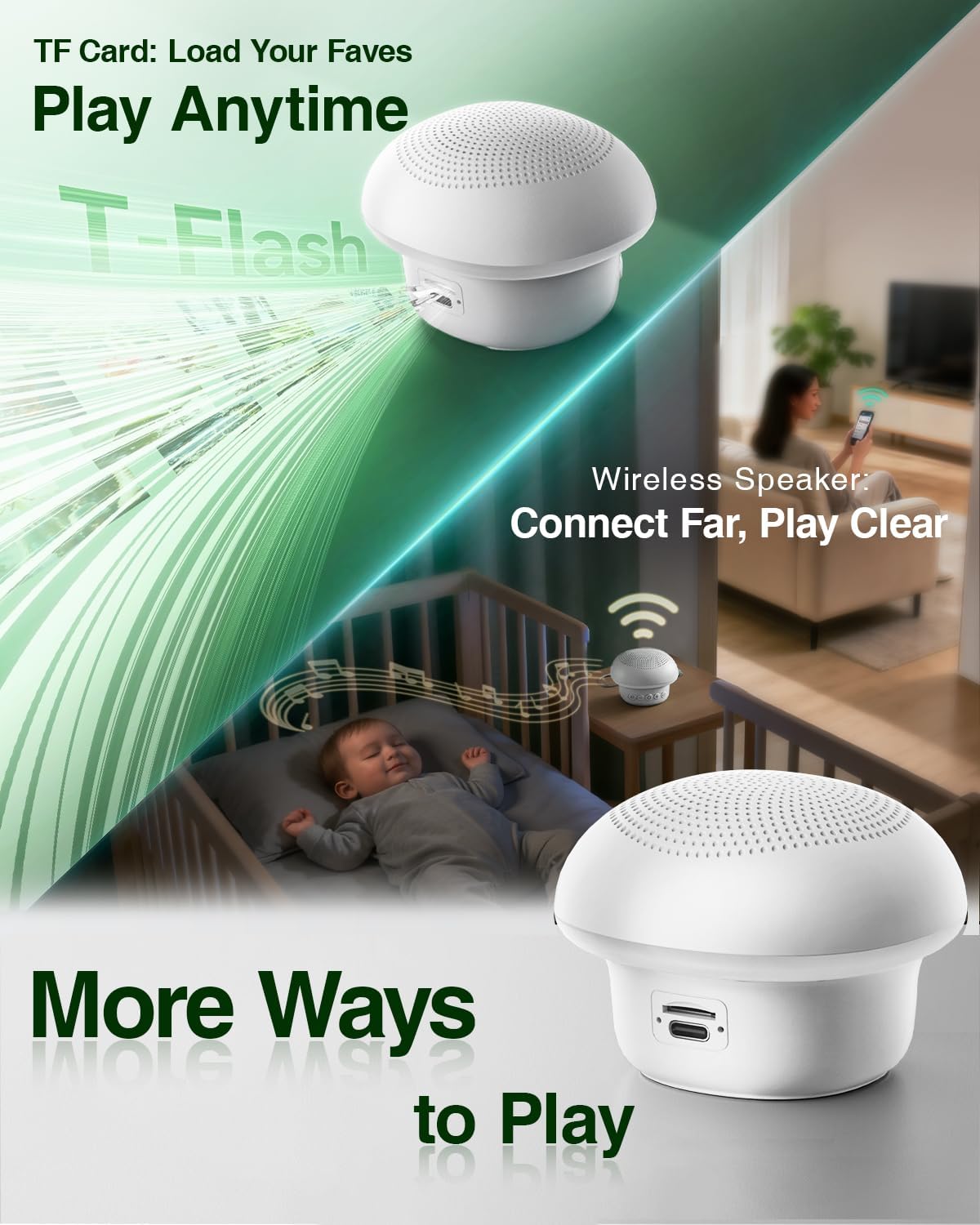 Portable White Noise Sound Machine for Baby Kids Adults, 20 Natural Soothing Sounds, 48H Battery Playback, 30 Volume Levels, 3 Timers, Memory Function & Soft Night Light for Sleep, Home, Travel, Mini