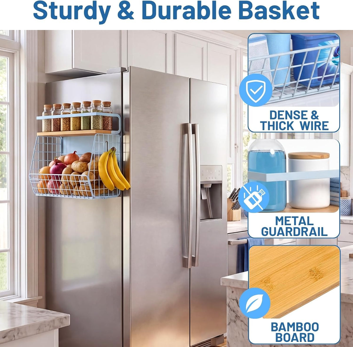 Ofiray-home Magnetic Shelf for Fridge with Wood Lid, Fruit Potato and Onion Storage Bins, Pantry Organizers & Storage, Large Container Magnetic Spice Rack for Refrigerator, Kitchen Counter, Cabinet