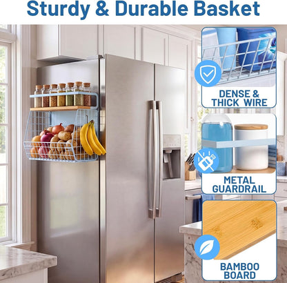 Ofiray-home Magnetic Shelf for Fridge with Wood Lid, Fruit Potato and Onion Storage Bins, Pantry Organizers & Storage, Large Container Magnetic Spice Rack for Refrigerator, Kitchen Counter, Cabinet