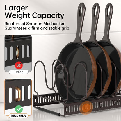 MUDEELA Expandable Pot Pan Lid Organizers inside Cabinet, 10 Divider-Black | Expandable 11.8–22.9", 10 Adjustable Divider, Tool-Free Assembly, Non-Slip, Scratch-Proof, For Pan Lid Cutting Board Bakeware