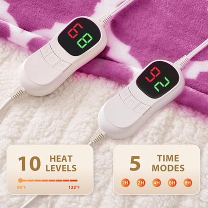 Homemate Heated Blanket Electric Throw - 50“x60“ Heating Blanket with 10 Fast Heat Levels 8 Hours Auto Off Soft Cozy Flannel Over-Heated Protection ETL Certification Keep Warming in Home | Throw with 10 Fast Heat Levels 8 Hours Auto Off Over-Heated