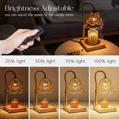 Candeldo Candle Warmer Lamp with Timer, Gold Flower Glass Shade