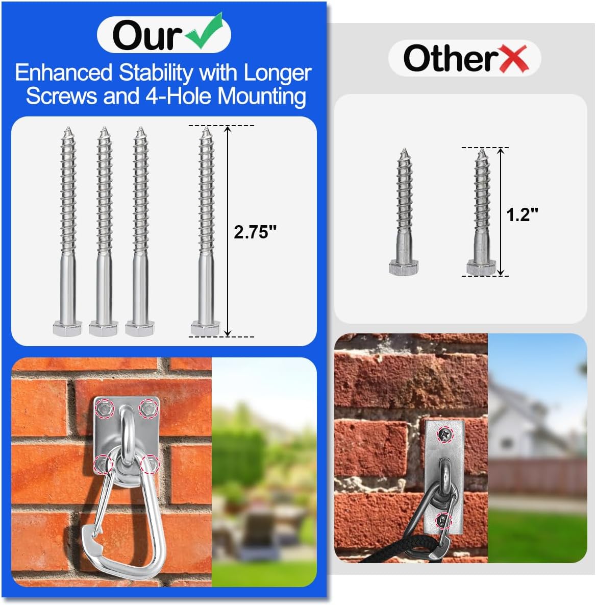 Dog Leash Holder for Wall with Tie Out Cable, 304 Stainless Steel Heavy Duty Hook with Anti-Escape Design, Indoor & Outdoor Pet Leash Anchor for Small and Medium-Sized Dogs, 1 Pack