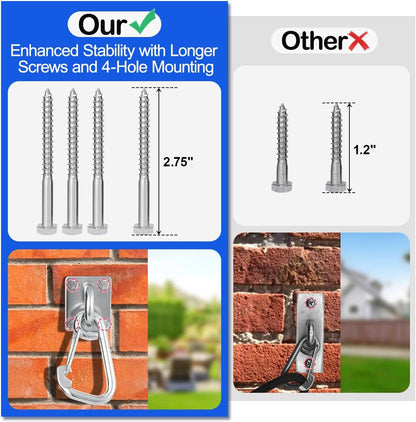 Dog Leash Holder for Wall with Tie Out Cable, 304 Stainless Steel Heavy Duty Hook with Anti-Escape Design, Indoor & Outdoor Pet Leash Anchor for Small and Medium-Sized Dogs, 1 Pack