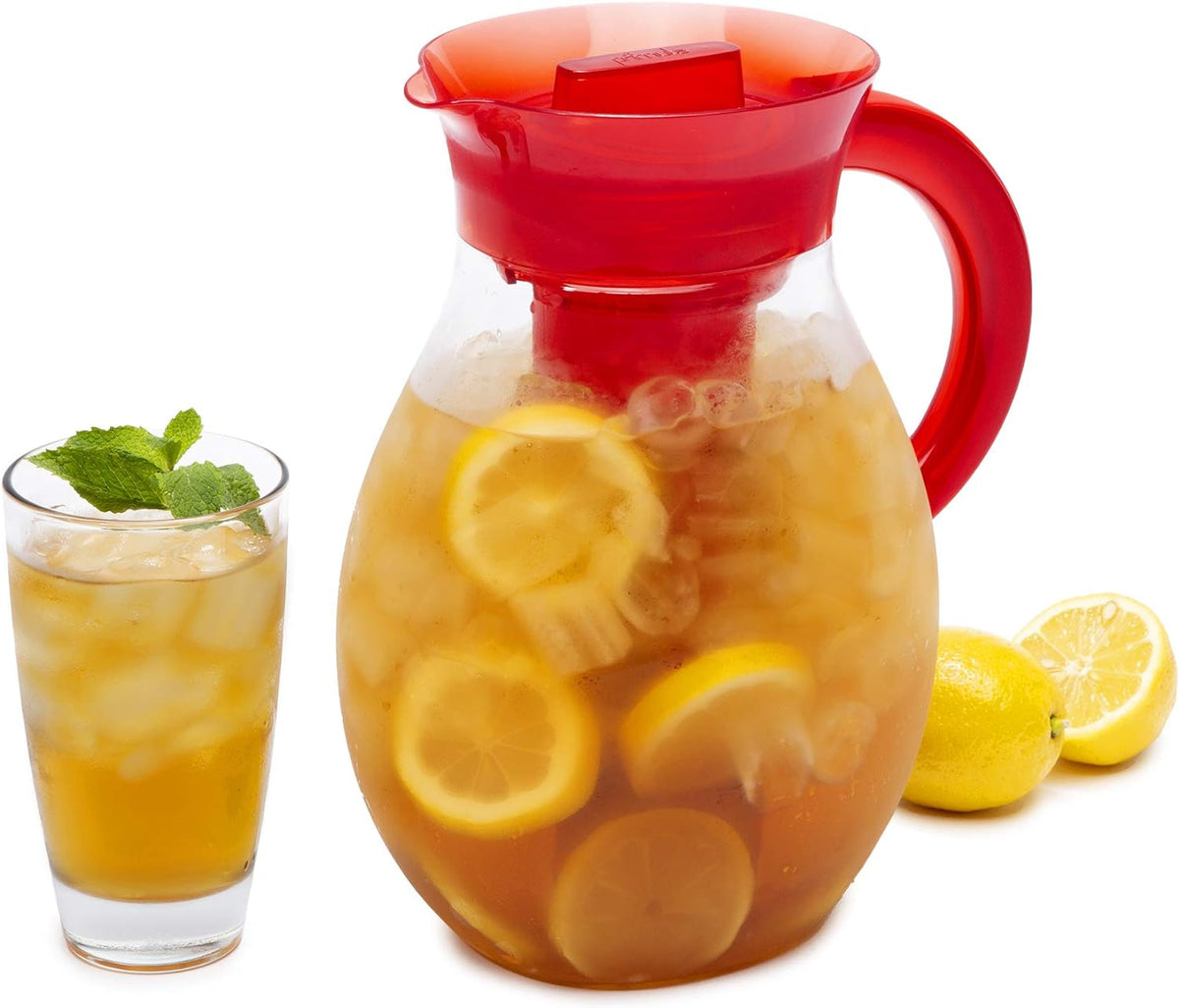 Primula The Big Iced Tea Maker and Infuser, Plastic Beverage Pitcher with Leak Proof, Airtight Lid, Fine Mesh Reusable Filter, Made without BPA, Dishwasher Safe, Green