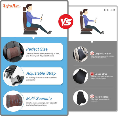 Lofty Aim Lumbar Support Pillow for Car, Car Seat Back Support for Driving | Memory Foam Car Lumbar Support for Driving Seat, Car Back Cushion, Adjustable Straps, Lower Back Pillow, Office Chairs, Black