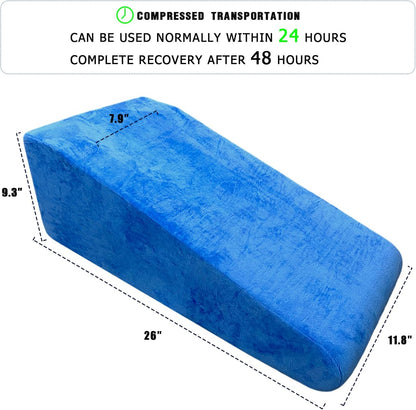Leg Elevation Pillow for After Surgery,Blue Crystal Cotton | High-Density Foam Wedge Pillow for Knee Surgery Recovery, Single Leg Support for Ankle Injury, Swelling & Blood Circulation