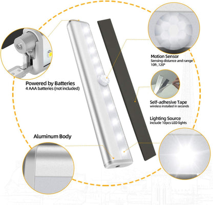 lexall 6 Pack Motion Sensor Lights, 10 LED Closet Battery Operated | Stick-On Anywhere, Magnetic Night Light Bar, LED Safe Light, For Closet Stairs Wardrobe Under Cabinet