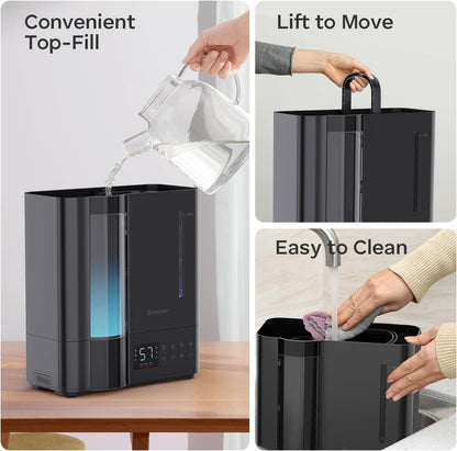BREEZOME 8L Warm & Cool Mist Humidifier for Large Room 25dB 60H Runtime | Top Fill, 7-Color Mood Light, Smart Auto Humidistat, Essential Oil Tray, Safe Child Lock, 1-24H Timer for Bedroom Baby Plants