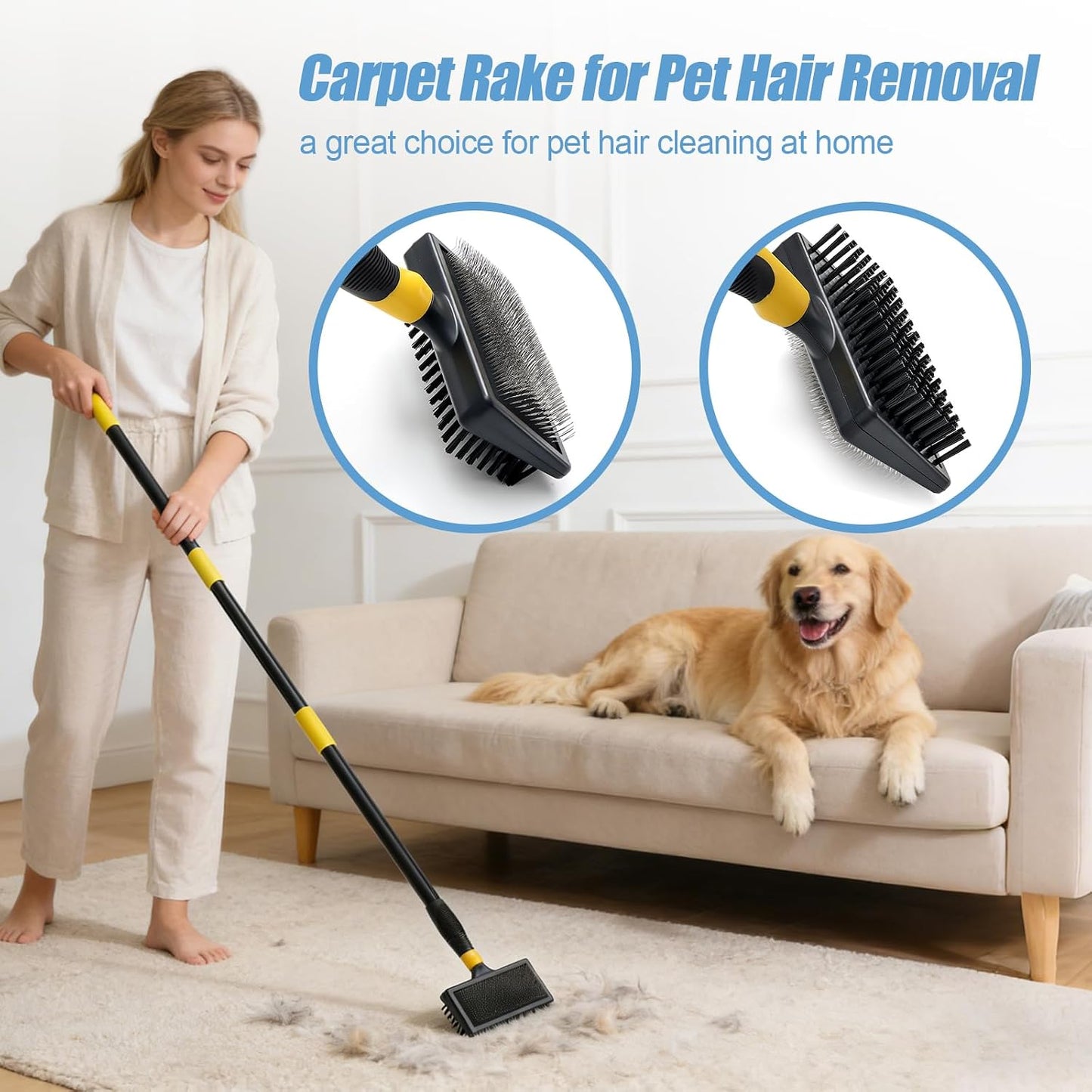 HVAC Coil Cleaning Brush with Long Handle, Double-Sided AC Evaporator & Condenser Coil Cleaner Brush, Carpet Pet Hair Remover for Vents, Ducts, Furniture