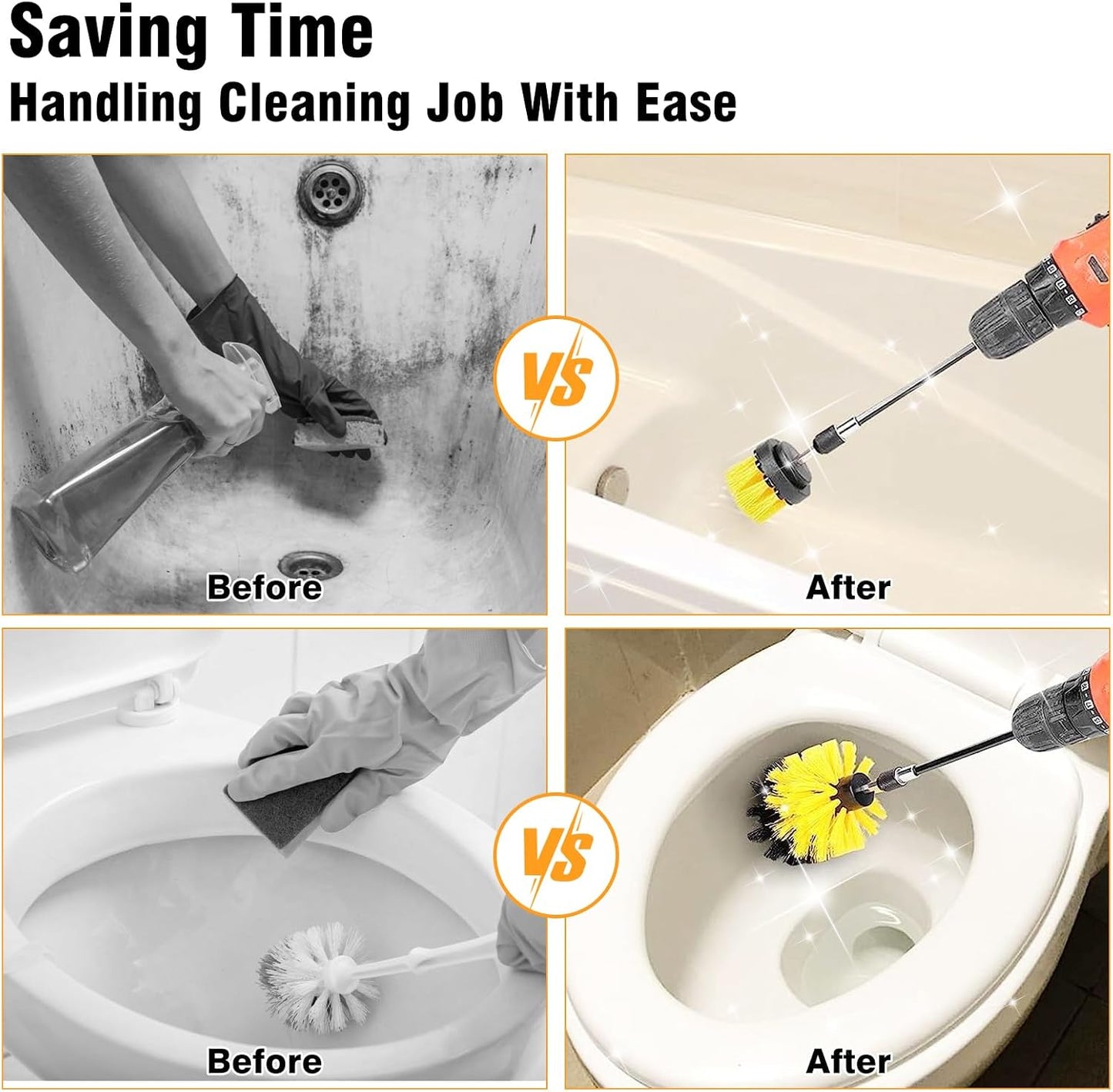 8 Pcs Drill Brush Attachment Set - Power Scrub Brush Kit | Brush Drill with Extend Long Attachmen - All Purpose Household Cleaning Brushes for Car, Grout, Floor, Tub, Bathroom