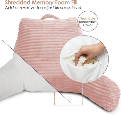 Hearth & Harbor Reading Pillow for Bed Adult – Back Pillow for Sitting in Bed, Standard Bed Pillows for Sitting Up in Bed, Foam Bed Chair Pillow, Stone Blue Bed Rest Pillow