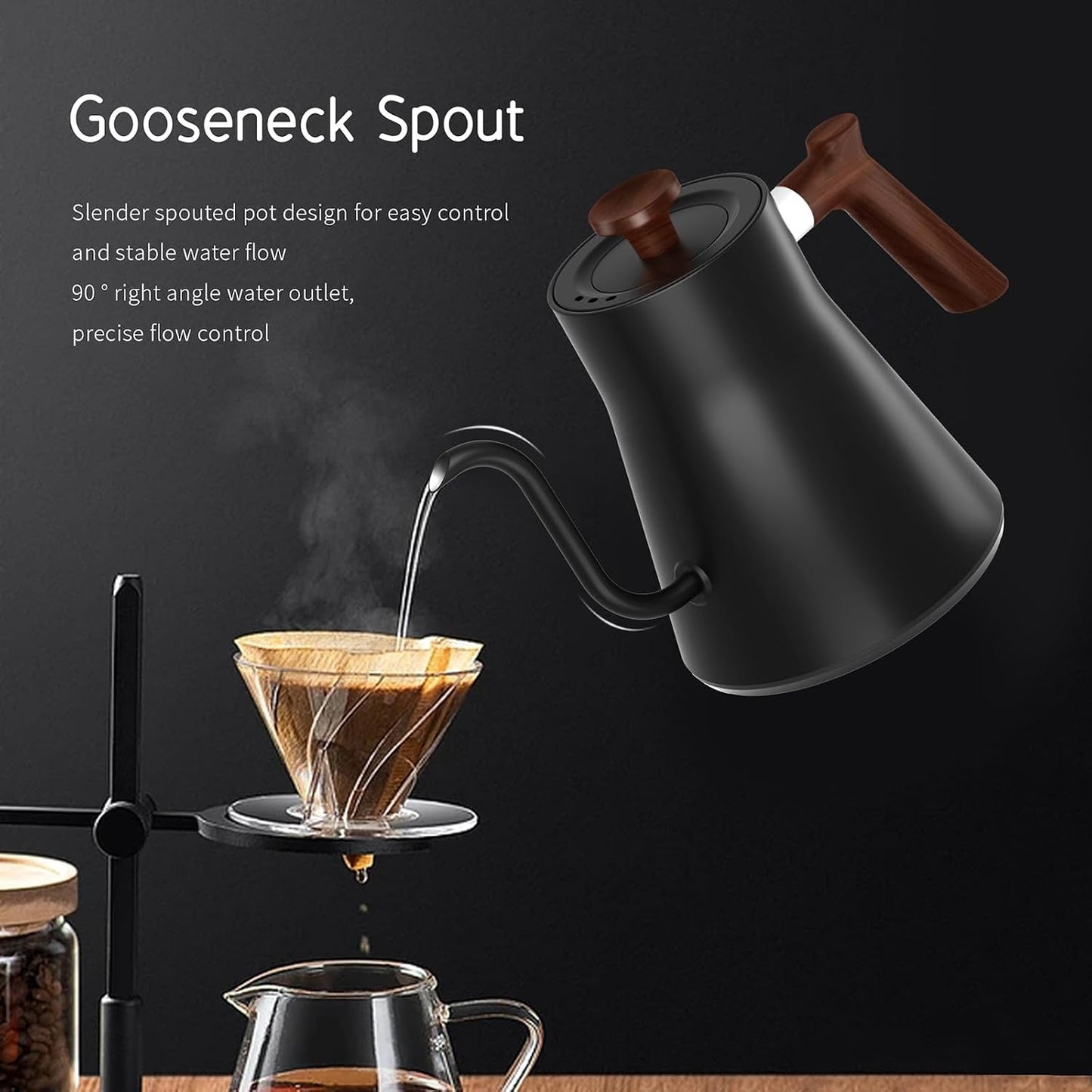 Gooseneck Electric Kettle, White, 0.9L | ±1℉ Temperature Control, 304 Stainless Steel, Ultra-Quiet, Auto Boil Detection, 8 Safety Protections & Memory Function