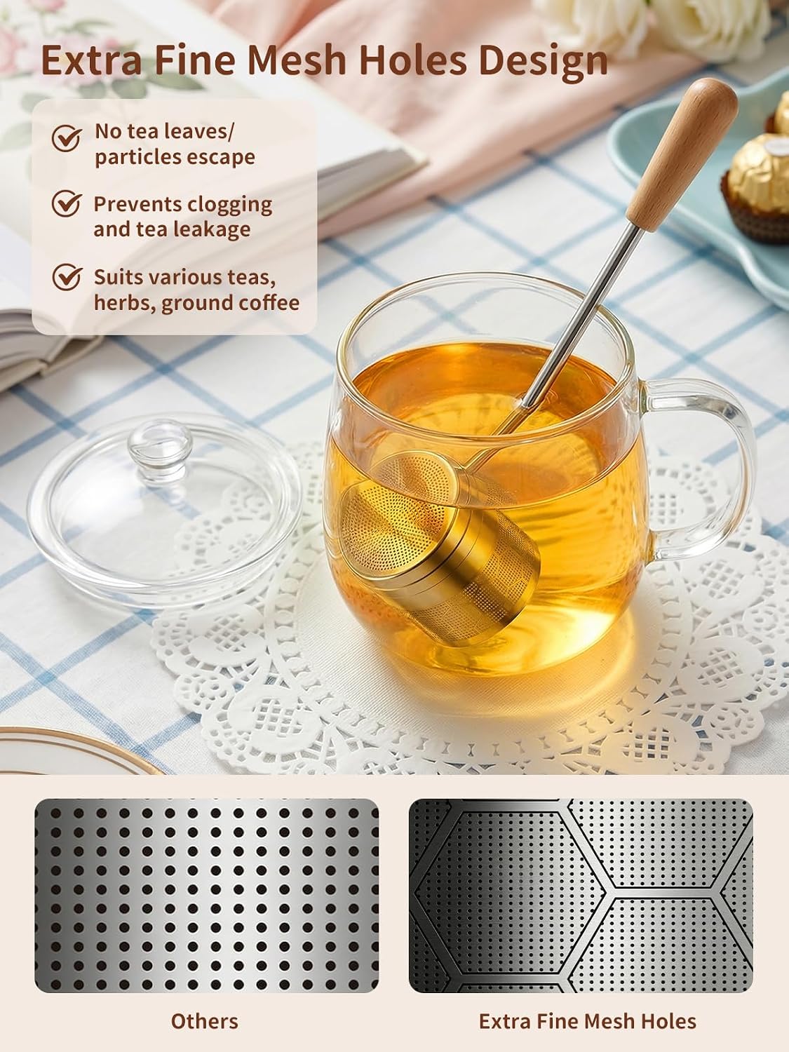 Tea Infuser for Loose Leaf Tea, Tea Scoop Infuser Fine Mesh Tea Strainers | 2-in-1 Tea Scoop & Tea Filter with Long Handle, Extra Fine Mesh Loose Leaf Tea Steeper, Tea Ball for Cup, Mug, Teapot, Kettle