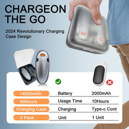 Hand Warmers Rechargeable 2 Pack,with Charging Case,14000mAh Electric Hand Warmer Reusable, 60Hrs Long Heating, Portable Pocket Heater Handwarmer for Women Men, Outdoor Camping, Ski Equipment