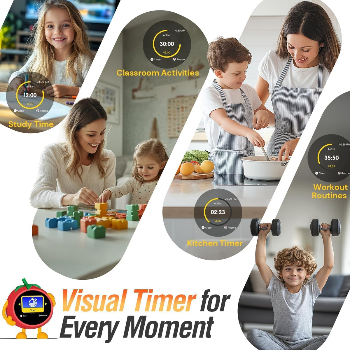 MOMILLA Alarm Clocks for Bedrooms, 2.8" Color Display, 4 Alarms Easy to Set