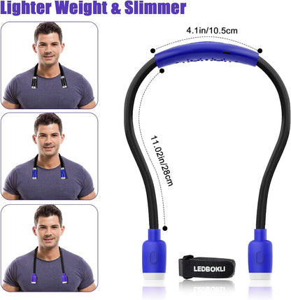 LEDBOLIK Neck Reading Light Blue, 660mAh Rechargeable Book Light for Reading in Bed – 6 Brightness, Bendable Arms, Hands Free for Knitting, Crocheting