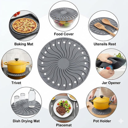 Microwave Splatter Cover for Food, 3-in-1 Glass & Silicone Microwave Cover with Anti-Scald Base Plate and Silicone Mat,Collapsible Vented Guard Lid, BPA-Free, Dishwasher Safe, 11 Inch (Large-Gray)