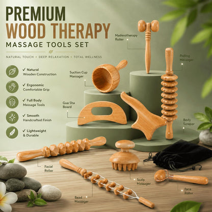 9pcs Wood Therapy Massage Tools, Lymphatic Drainage Tools, Wood Therapy Set with Carry Bag, Maderoterapia Kit, Wood Therapy Tools for Body Sculpting