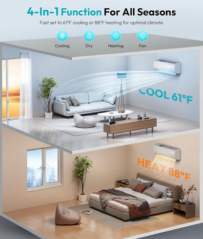 Rellytech Mini Split AC/Heating System - 9000 BTU Mini Split AC Inverter Heating and Cooling, 19 SEER2 115V/110V Energy Efficient Ductless Air Conditioner Up to 550sq.ft, Pre-charged System