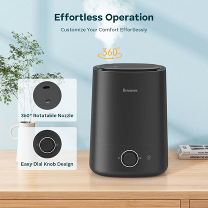 BREEZOME 5L Humidifier for Bedroom 360° Nozzle 50H Runtime Quiet Operation | Ultrasonic Cool Mist, Essential Oil Diffuser,Top-Fill Design,Auto Shut-Off,Coverage for Baby Nursery, Plants& Large Room